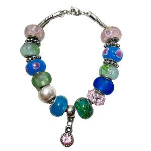 Women's Charm bracelet Great Pre Owned Condition, Green Purple Blue Silver